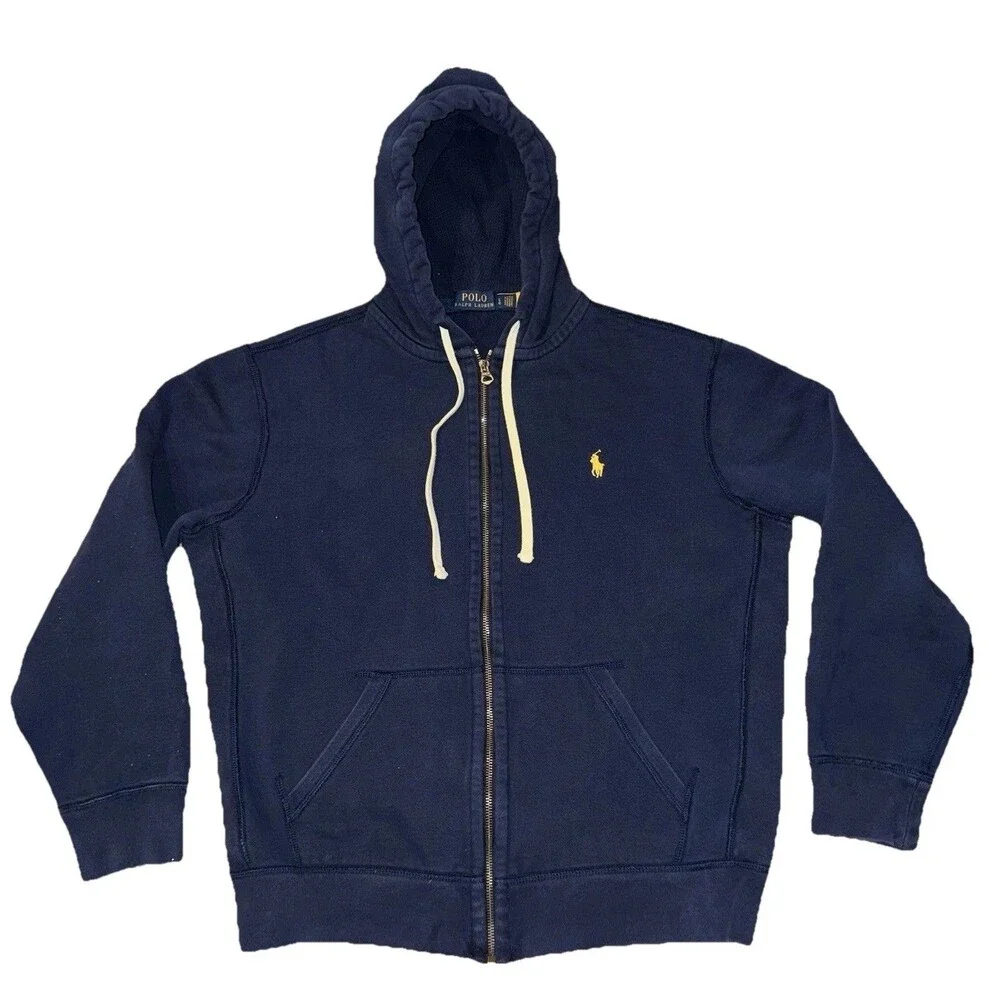 Polo Ralph Lauren Thermal Hoodie Sweatshirt Men’s Sz Large Navy Full Zip Pony